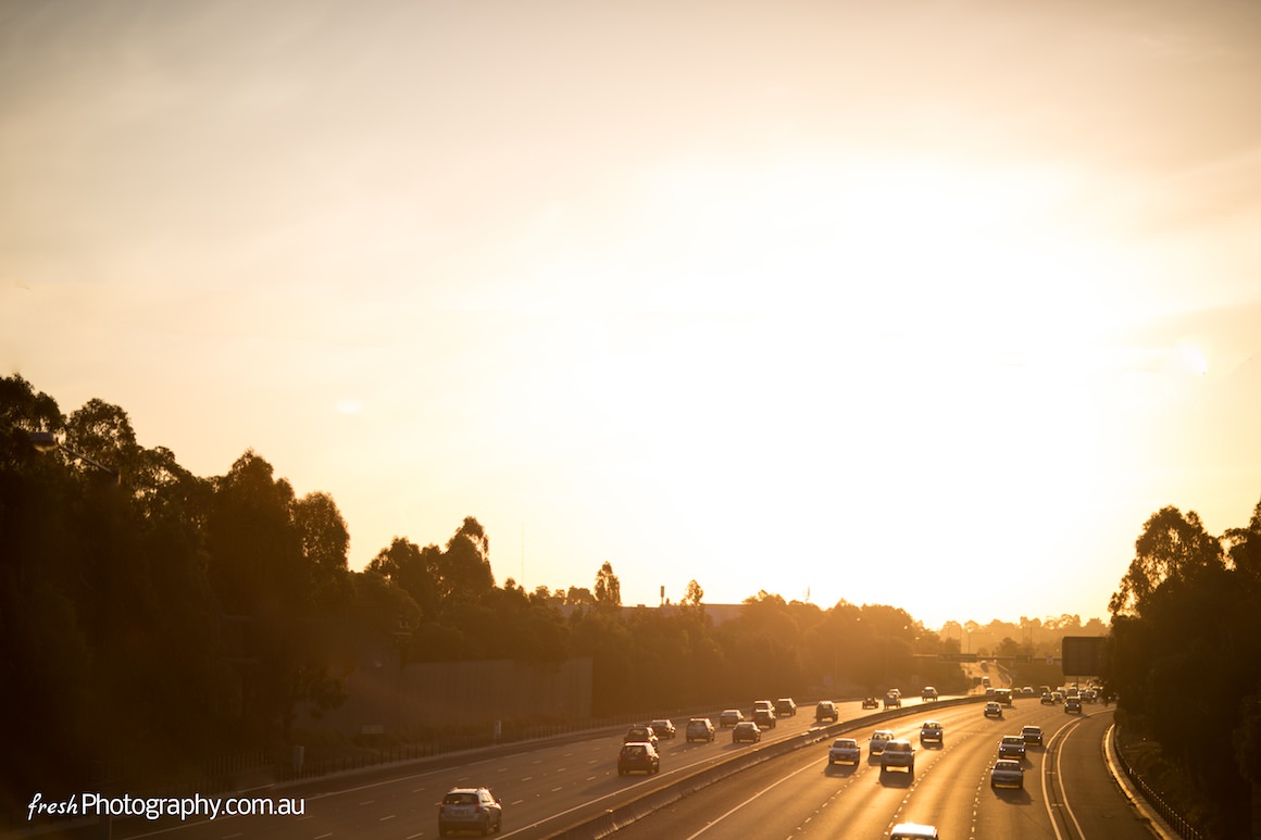 Freeway to Ringwood - Sunset in Melbourne - Cars shining