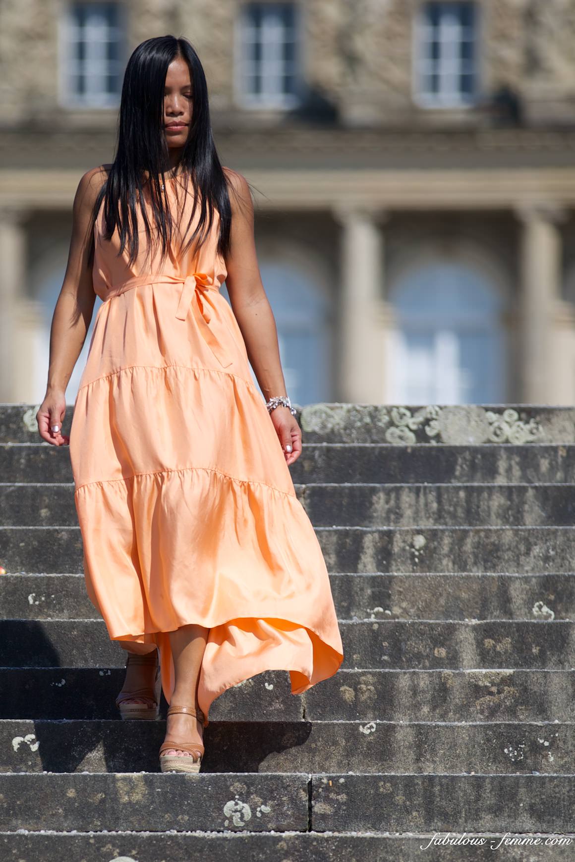 girl walking down castle steps - stunning