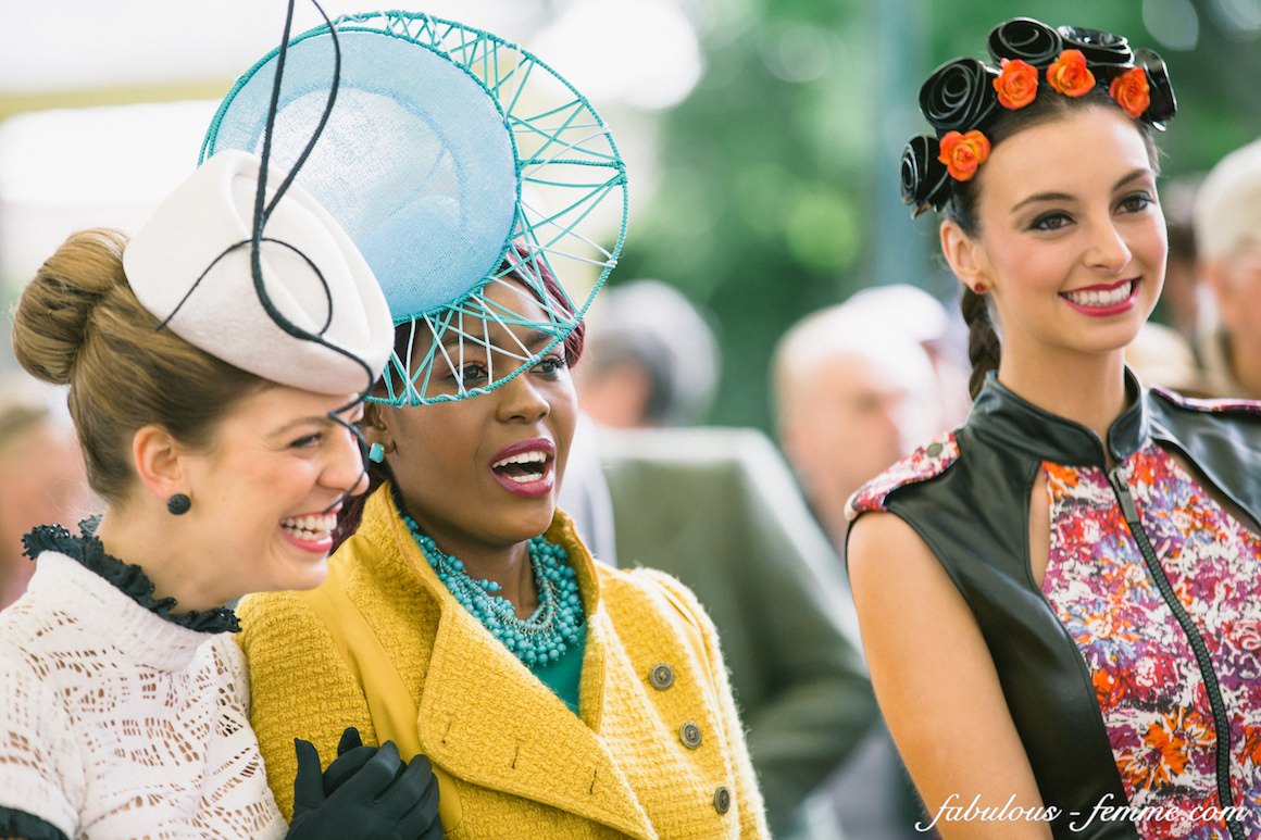 happy & pretty girls at the fashions on the field in caulfield cup 2013
