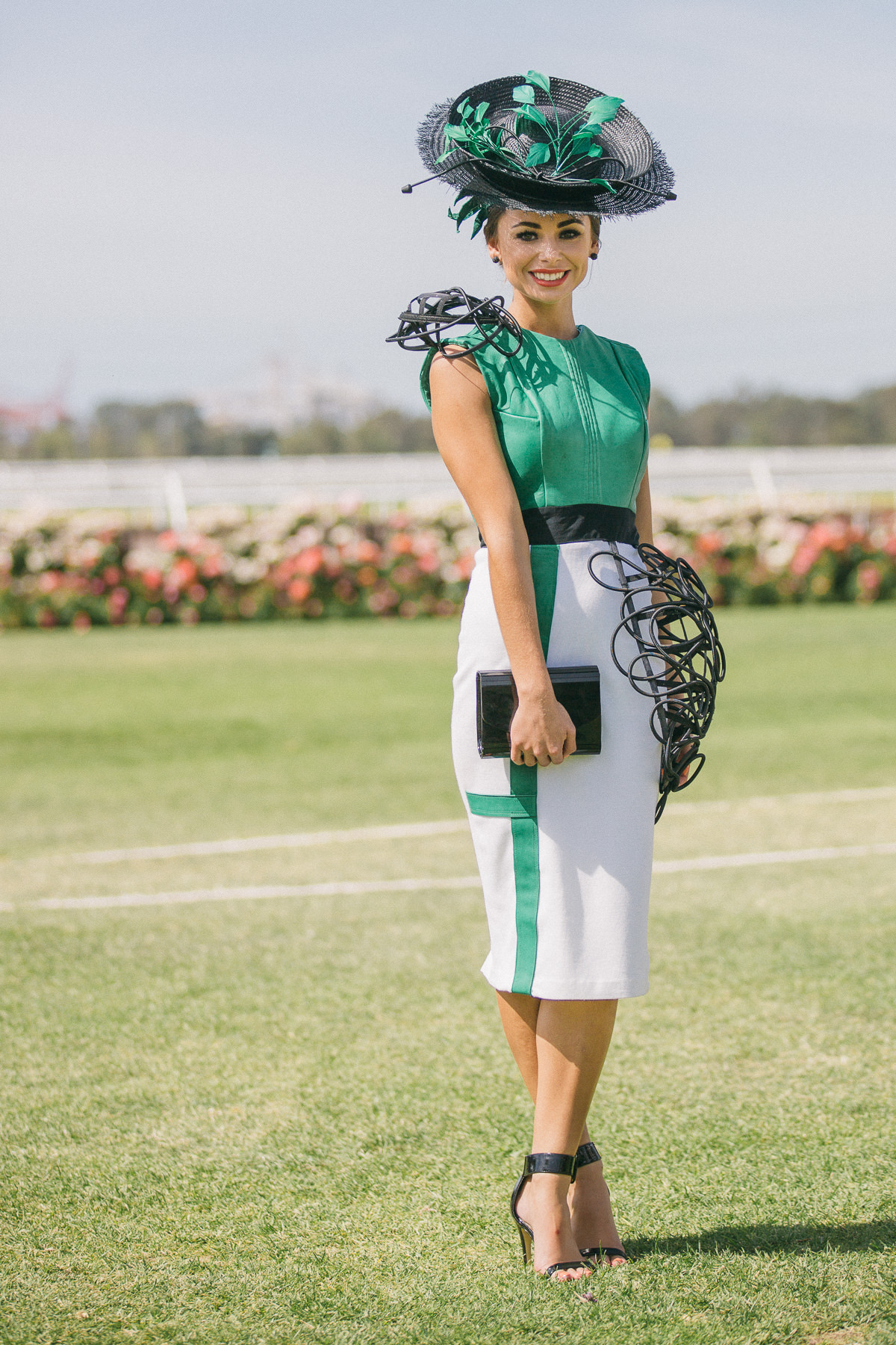 green - white racing fashion outfit