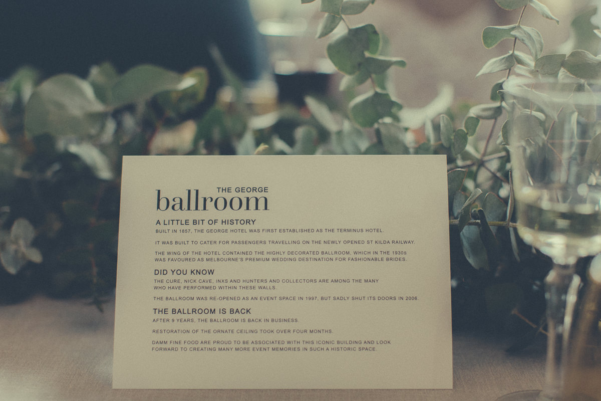 wedding menu at the geroge ballroom in st kilda