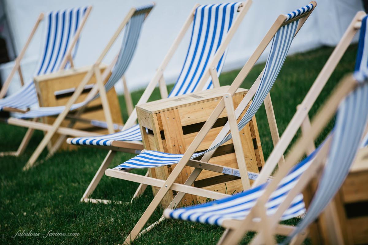 relaxing deck chairs - blue and white stripes 