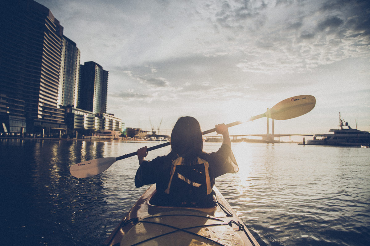 paddling into the sunset in melbourne - kayak on the yarra