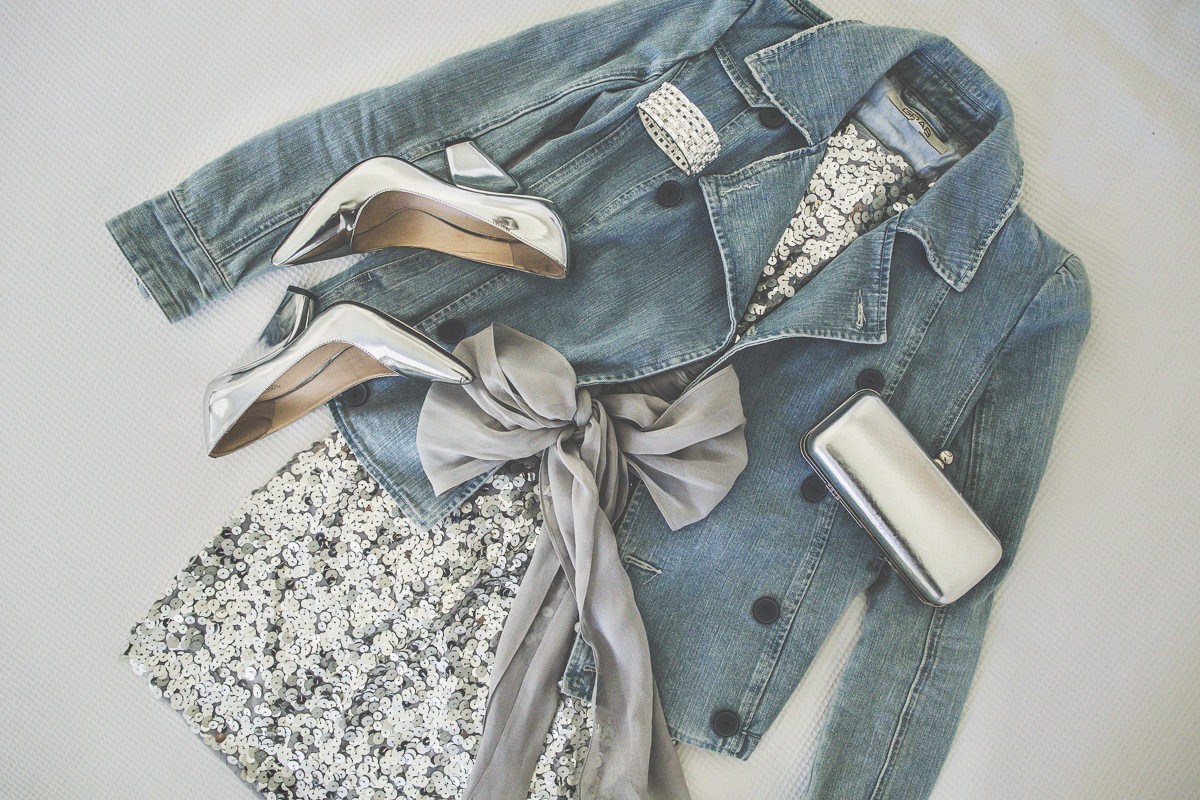 Denim and sequins. A great outfit for a night out in town.