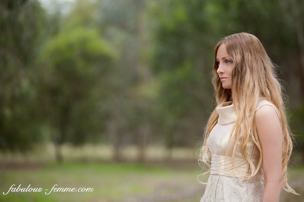 blonde girl in lace dress - portrait photo