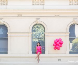 Creative pink balloon picture - girl with balloons - pink