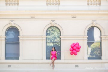 Creative pink balloon picture - girl with balloons - pink