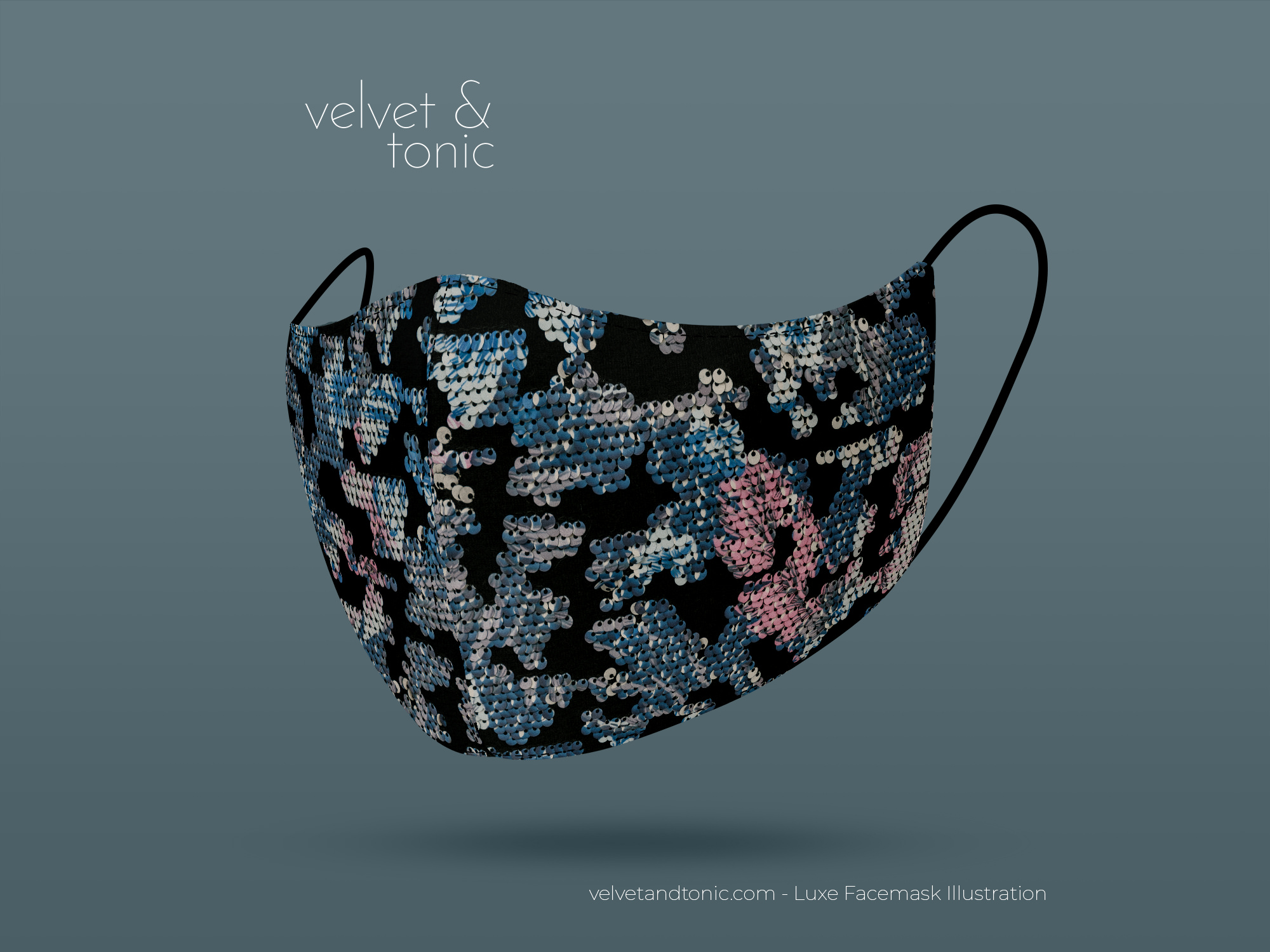 designer label facemask - blue sequin - most stylish facemask in the world