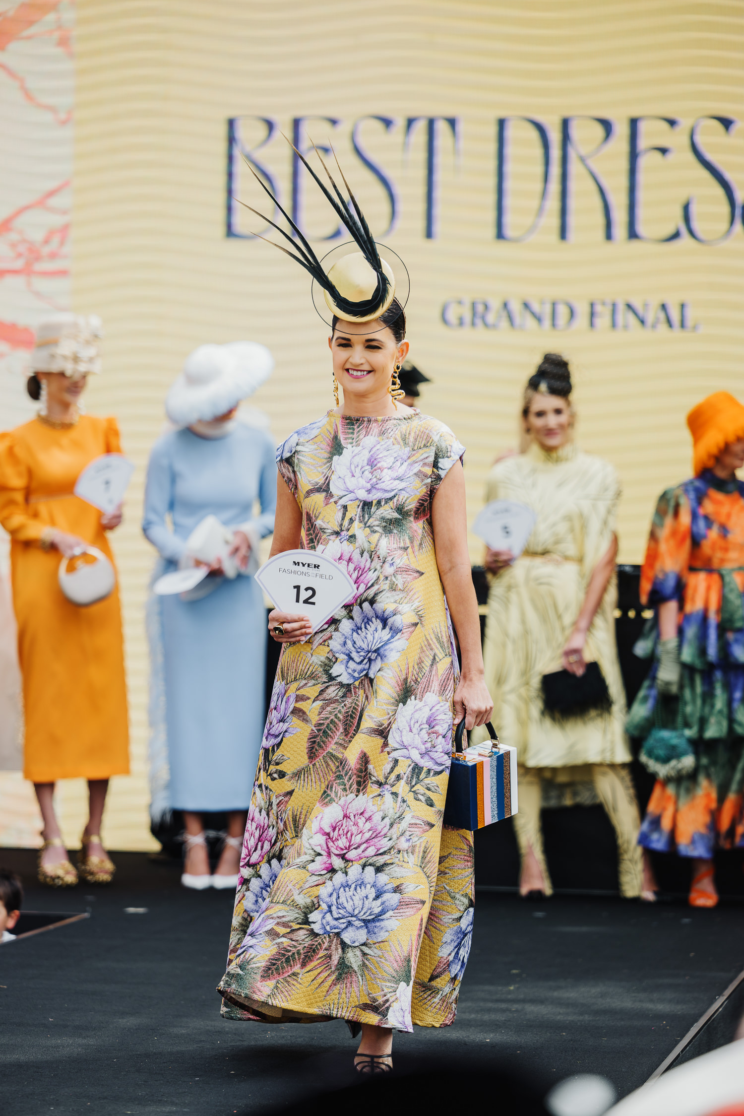 Bernadette May - Winner Best Dressed on stage at the Melbourne Cup