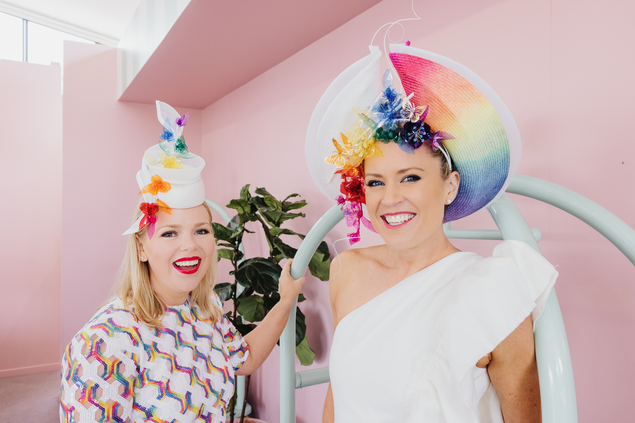 Rainbow coloured Millinery by Sophie Allport 